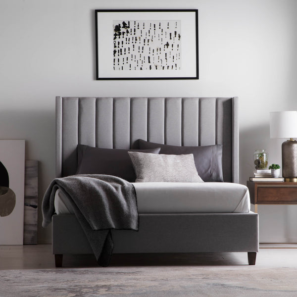 Malouf Blackwell Upholstered Complete Bed w/ Wingback Headboard